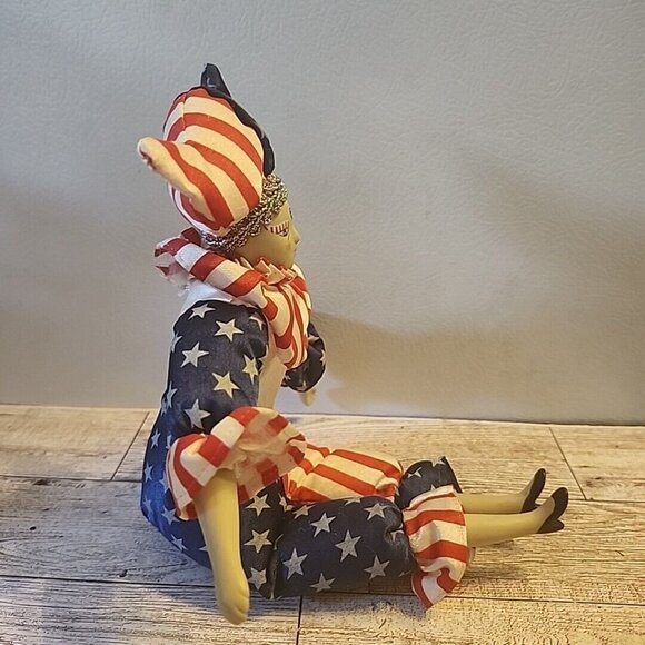 Sugar Loaf Creations Patriotic Jester Clown Doll USA Flag Heart Face July 4th - Picture 2 of 9